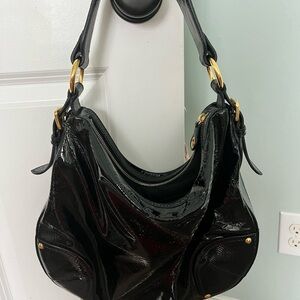 Car Shoe Prada designer black patent hobo bag
